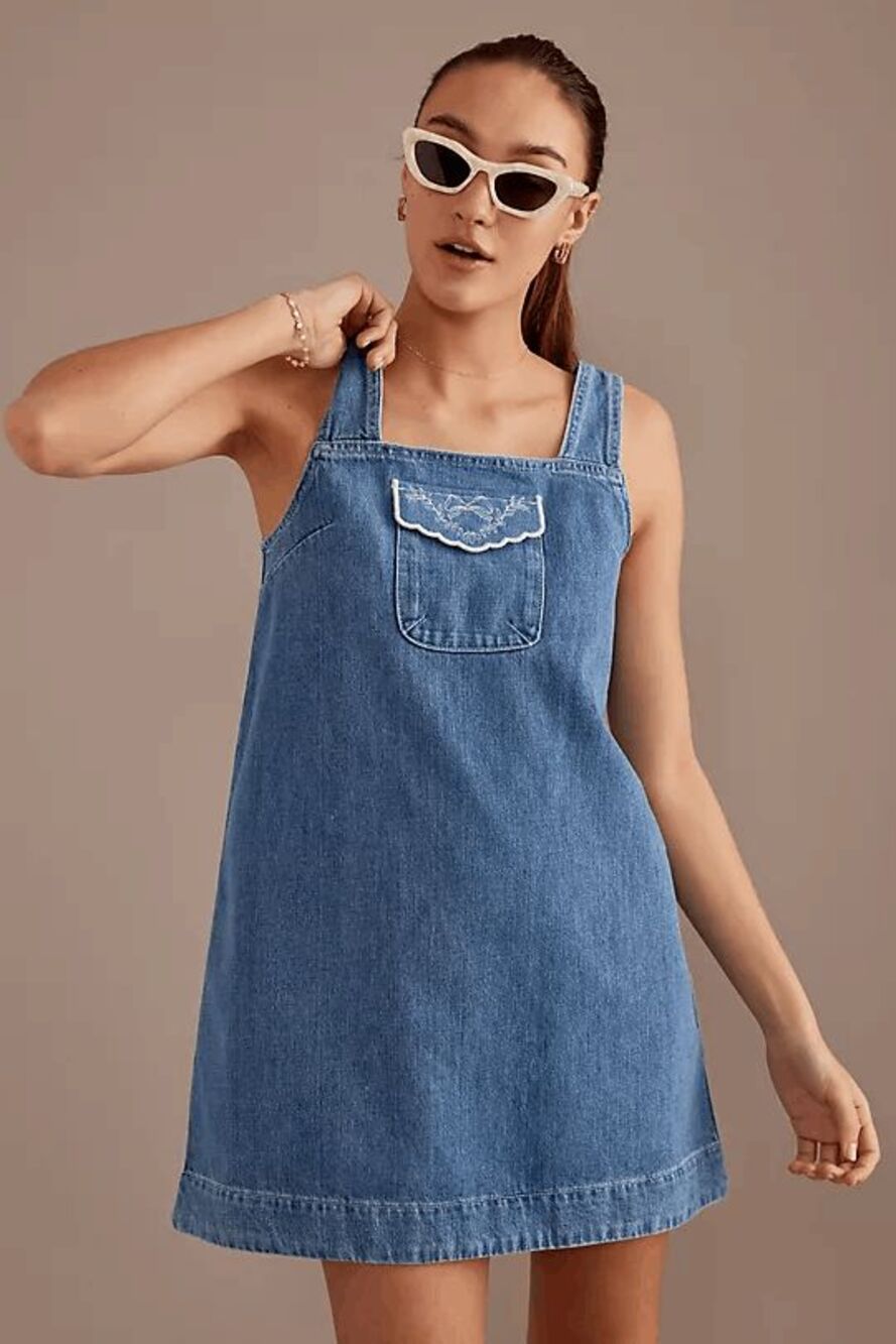 Damson Madder Blue Denim Nancy Pinafore MIni Dress Women's Size 6